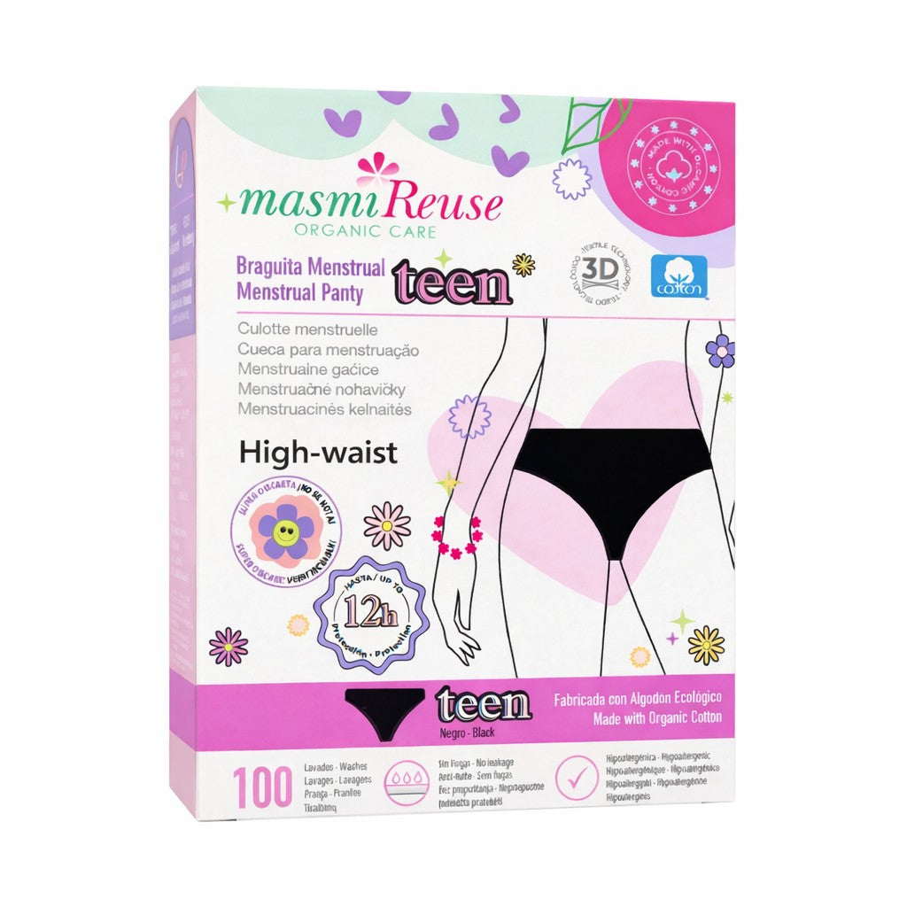 ZESTAW -3% 2 x Masmi Majtki menstruacyjne DLA NASTOLATEK rozmiar M (wysoki stan) 100% certyfikowanej bawełny organicznej 1 szt.