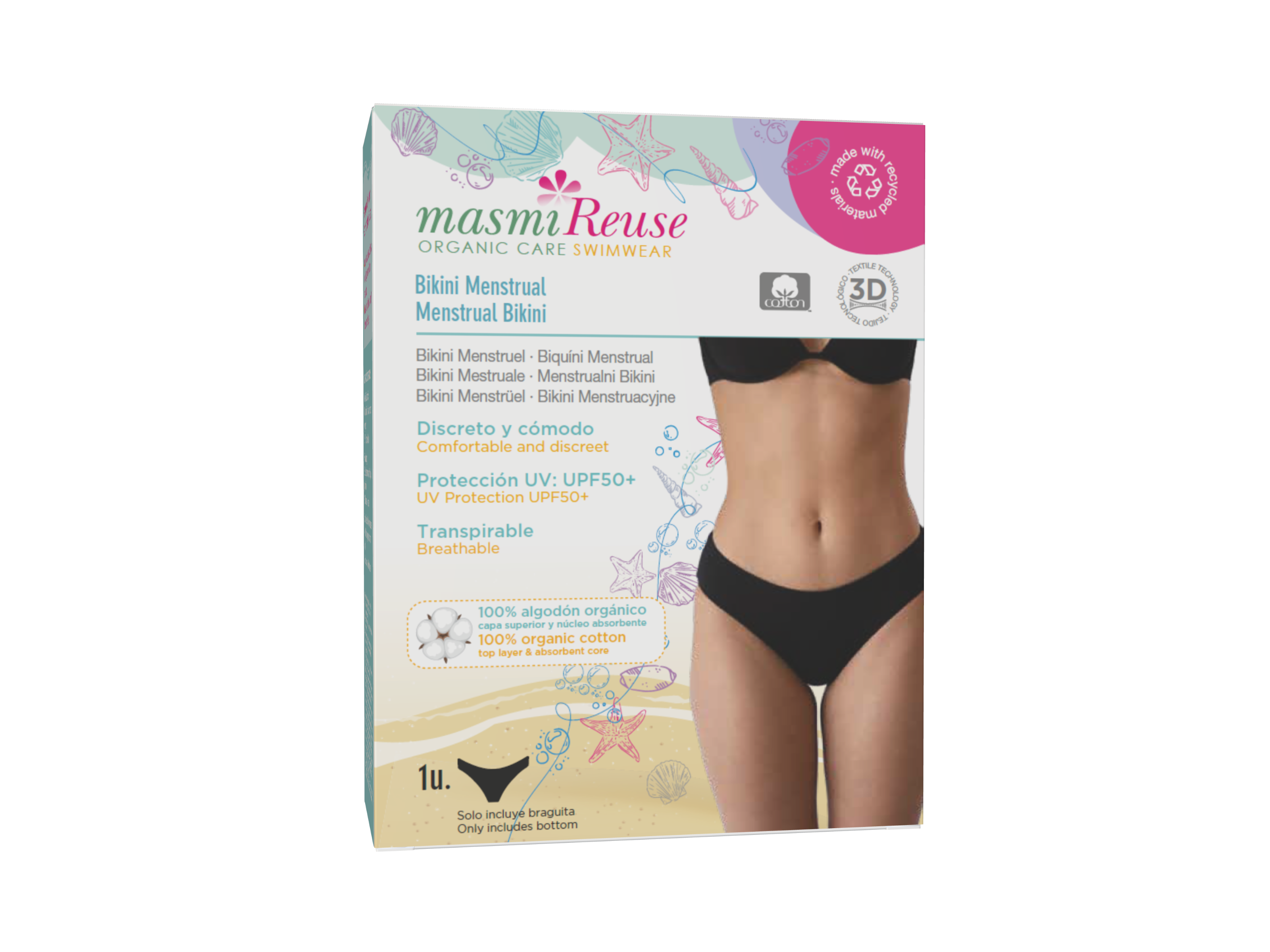 Majtki menstruacyjne Masmi Reuse do pływania dla nastolatek UPF 50+/ odporne na chlor (rozmiary XS, S i M) 1 szt.