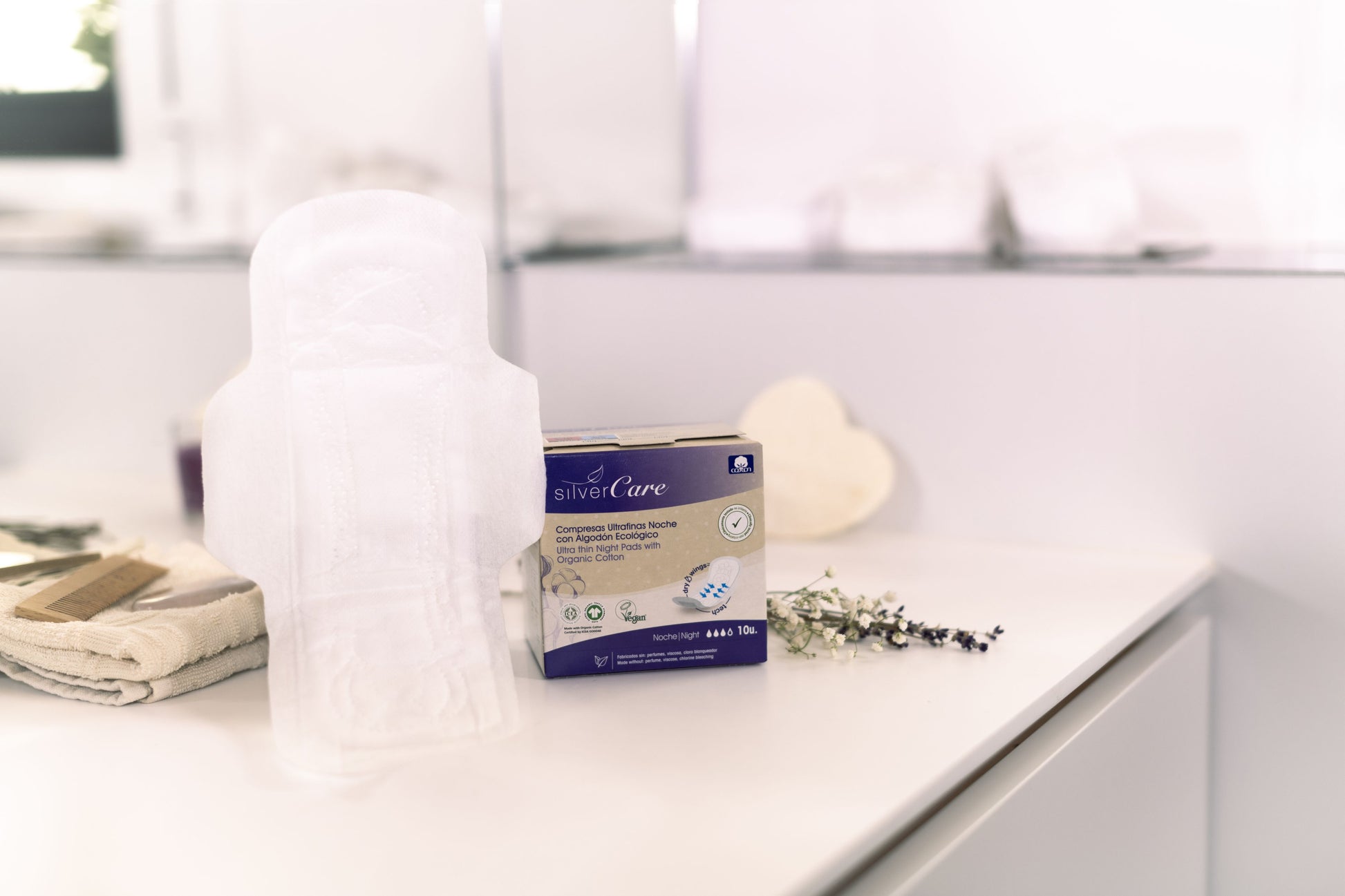 Organic chlorine-free 100% cotton night pads Silver Care BIO 10 pieces