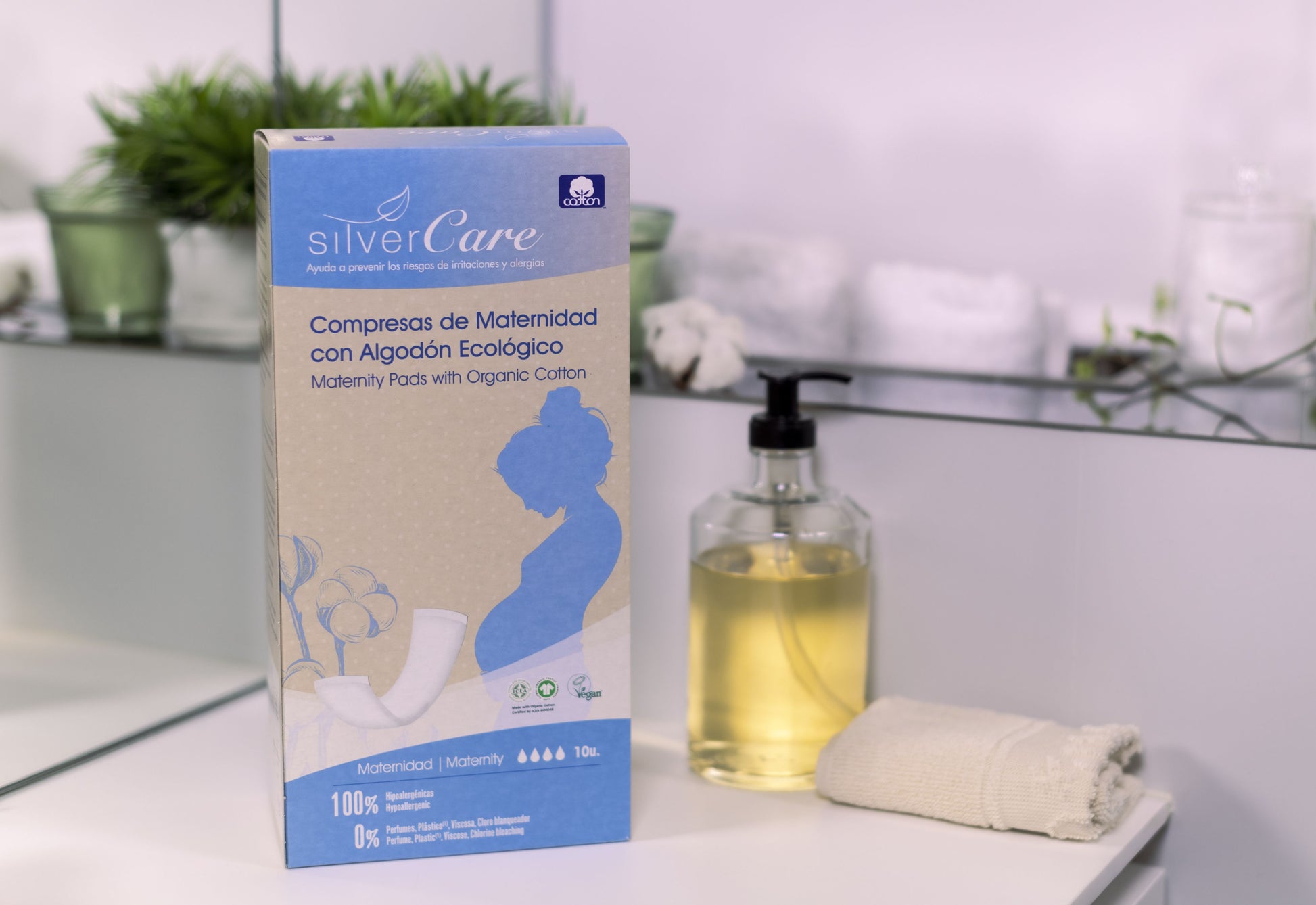 Ekologické poporodní vložky SilverCare BIO 100% organická bavlna 10 ks.