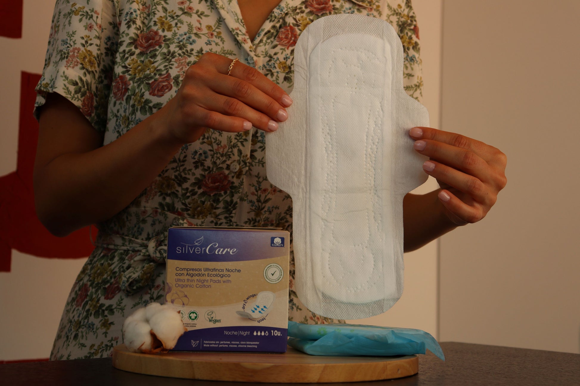 Organic chlorine-free 100% cotton night pads Silver Care BIO 10 pieces