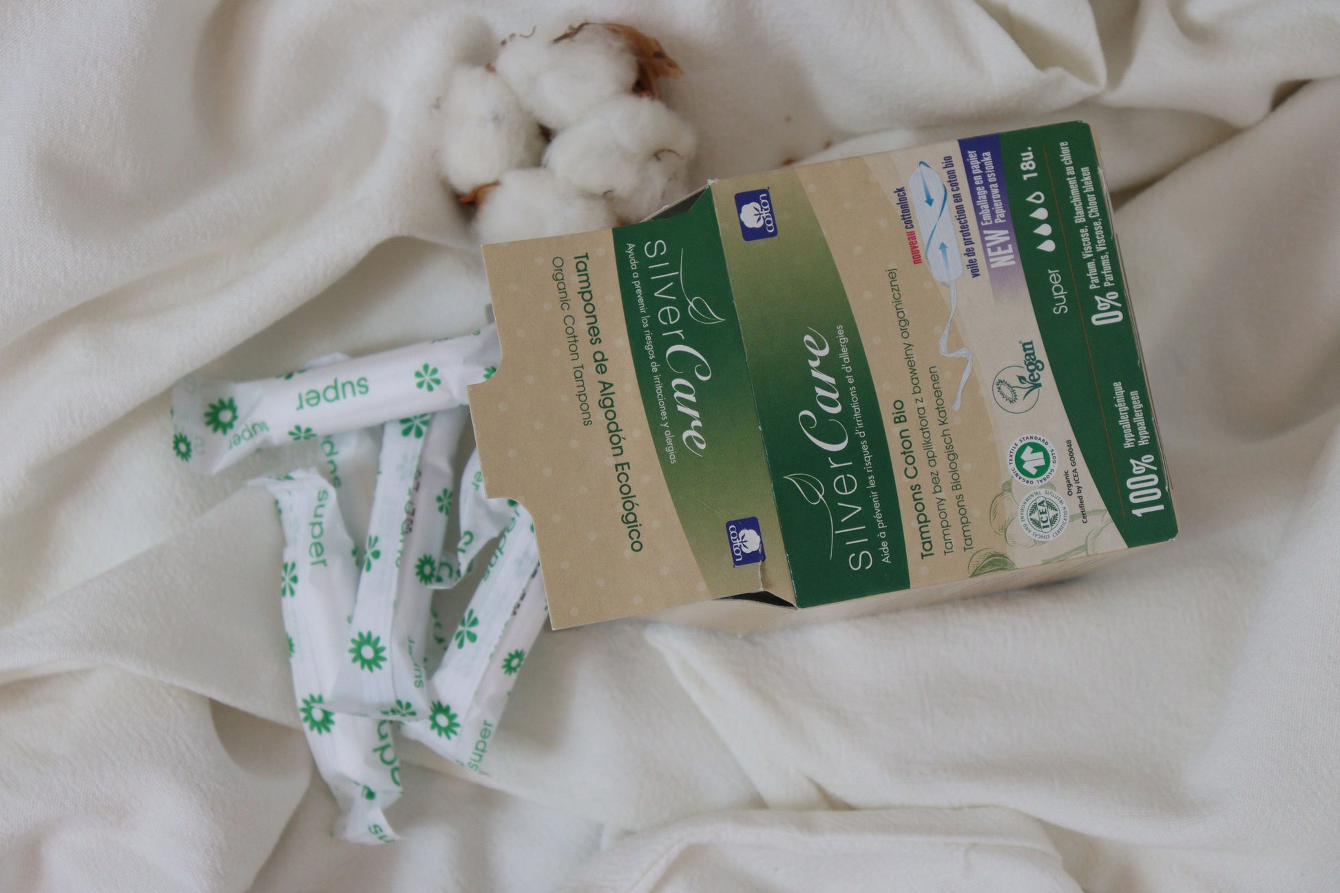 Organic Cotton Tampons Super (without applicator) Silver Care BIO 18 pcs