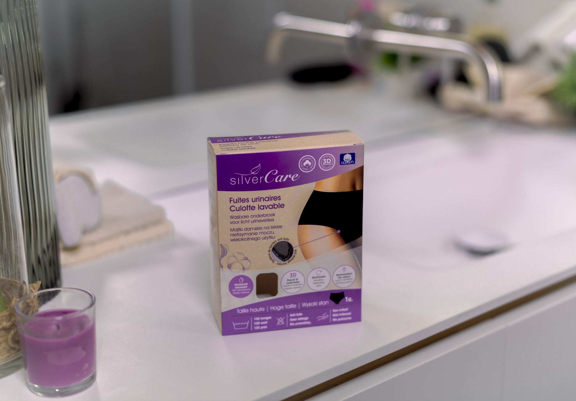 Silver Care Dámské spodní prádlo pro inkontinenci – vysoký pas (velikosti: S, M, L, XL), 100% organická bavlna 1 ks.