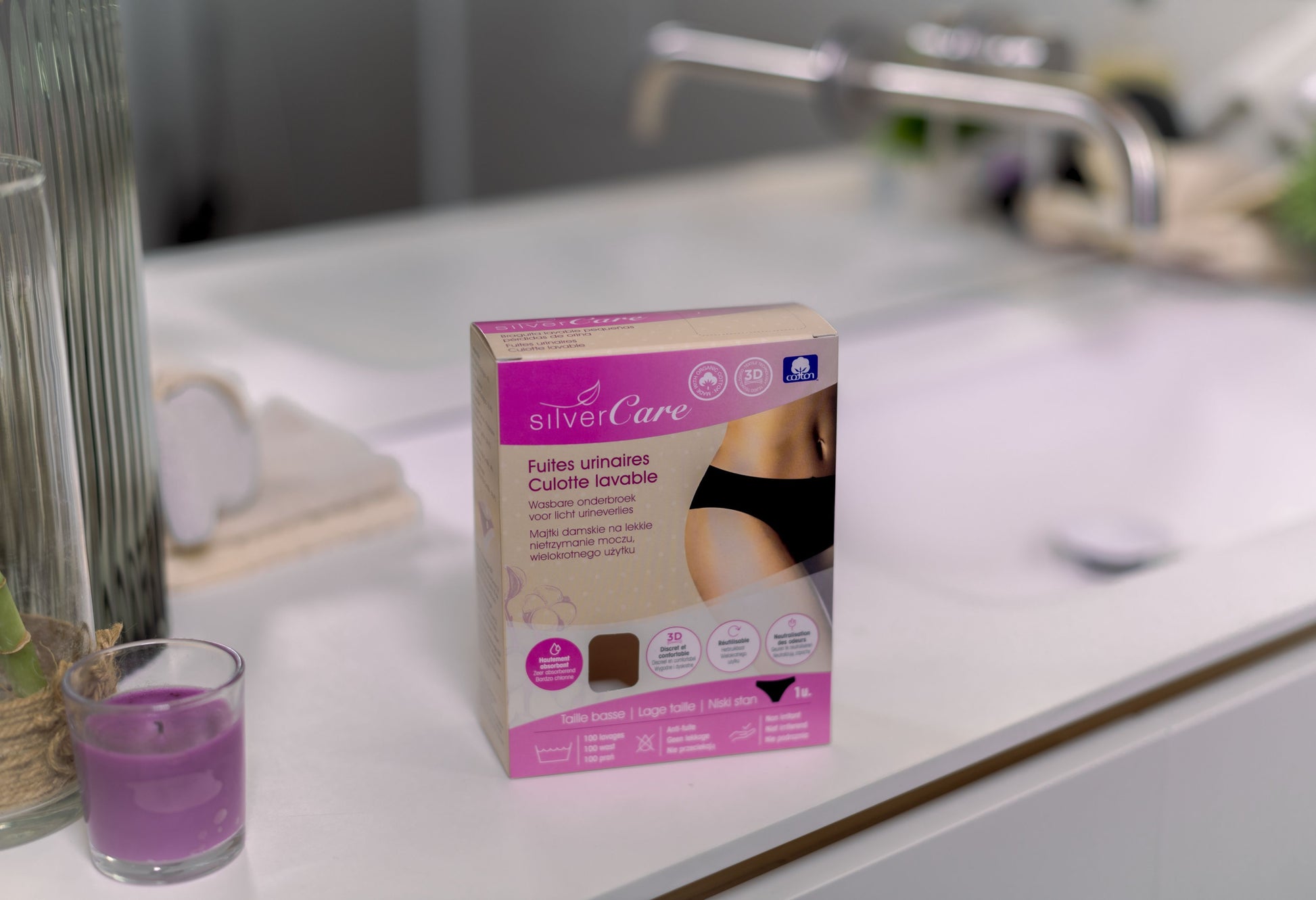 Silver Care Bielizna damska na nietrzymanie moczu – niski stan (rozmiary: S, M, L , XL), 100% bawełny organicznej 1 szt.