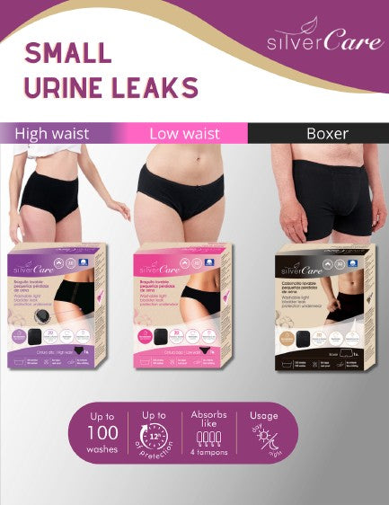 Silver Care Dámské spodní prádlo pro inkontinenci – vysoký pas (velikosti: S, M, L, XL), 100% organická bavlna 1 ks.