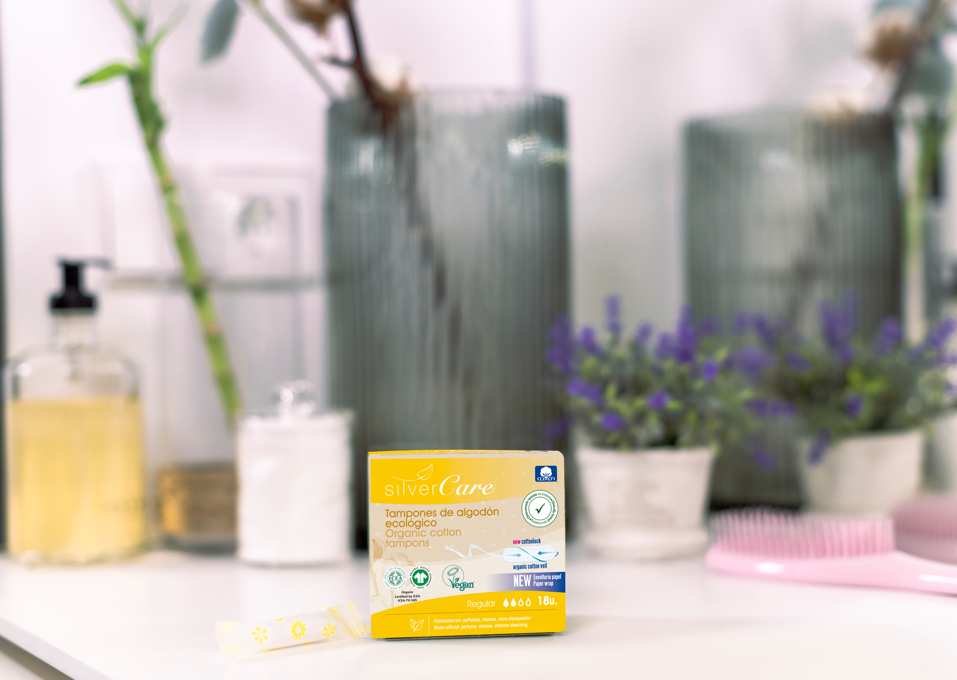 Ekologické bavlněné tampony Regular (bez aplik.) Silver Care BIO 18 ks.