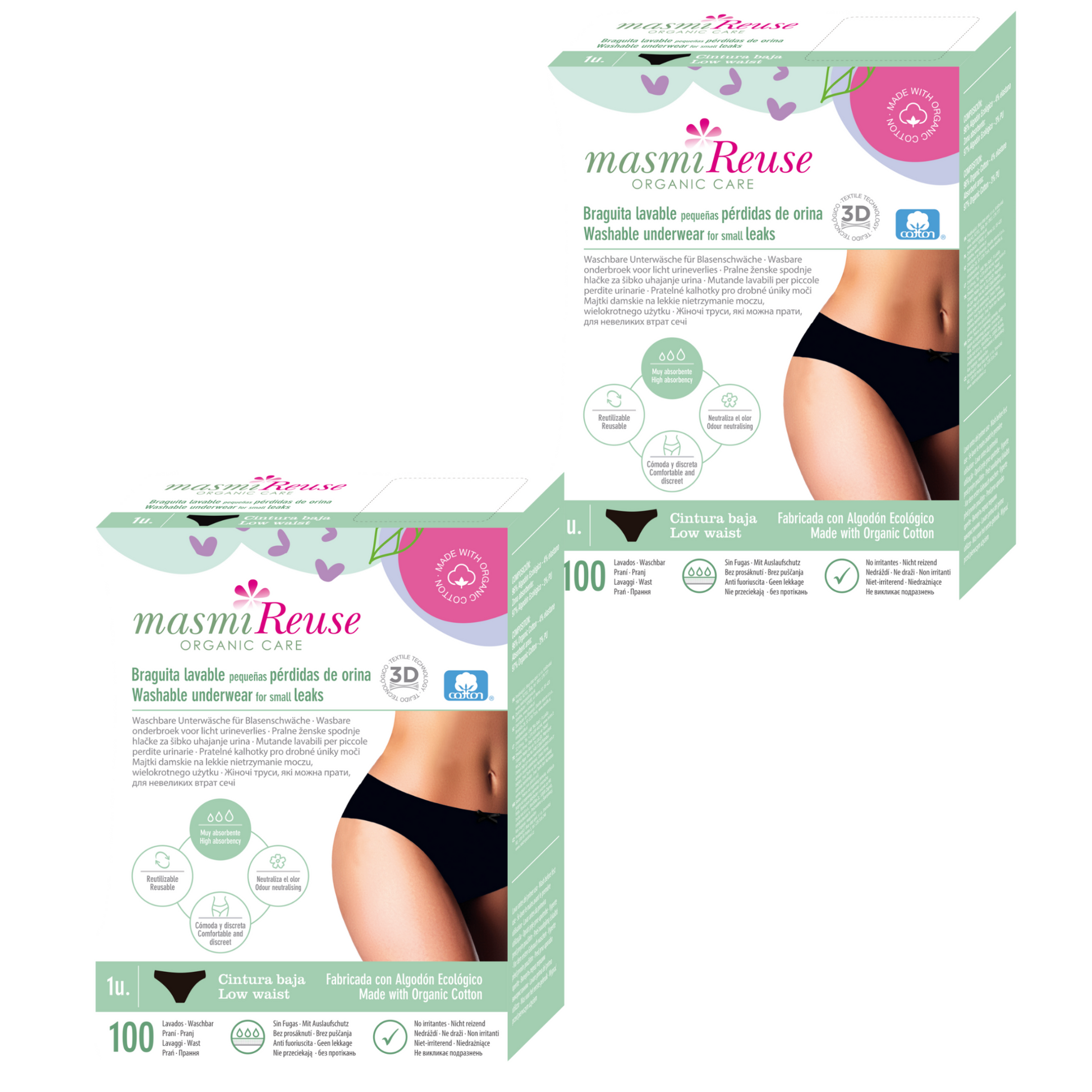 SET -3% 2 x Masmi Organic Period Underwear - double absorption 120g / low rise (sizes: S, M, L, XL)