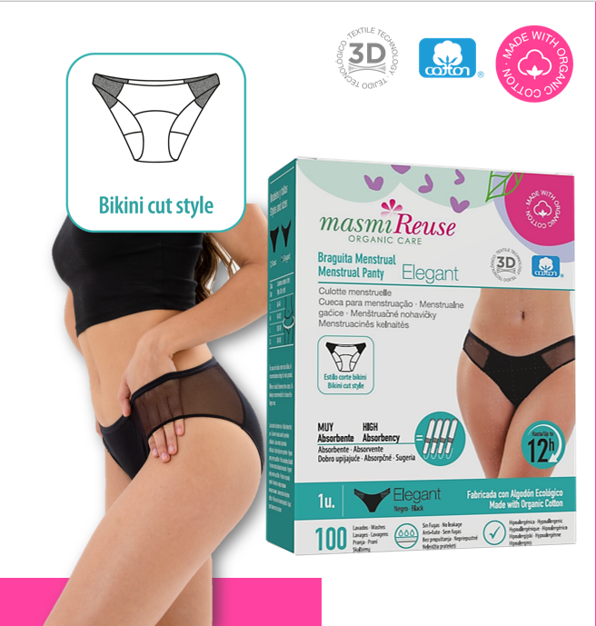 SET -5% 3 x Masmi Elegant Eco Period Panties (size: S, M, L, XL) 100% organic cotton