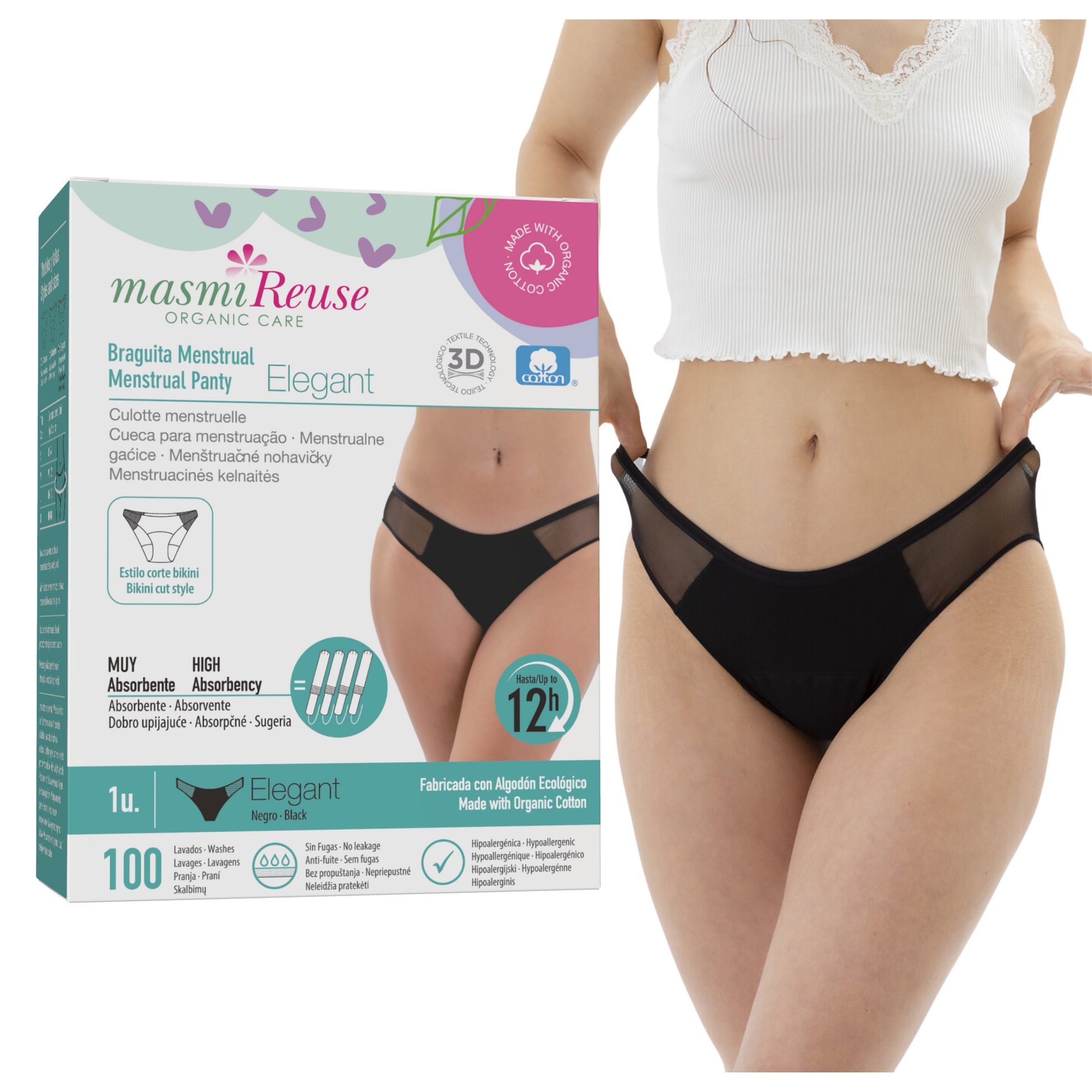 SET -5% 3 x Masmi Elegant Eco Period Panties (size: S, M, L, XL) 100% organic cotton