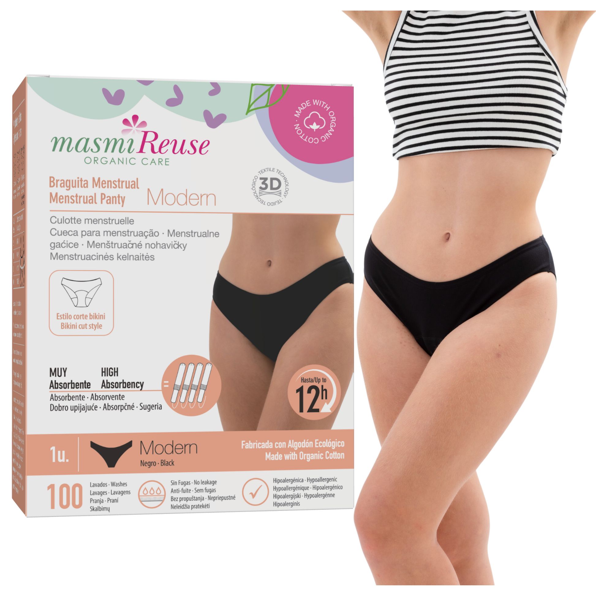 SET -3% 2 x Masmi ECO Menstrual Underwear MODERN (sizes: S, M, L, XL), 100% organic cotton