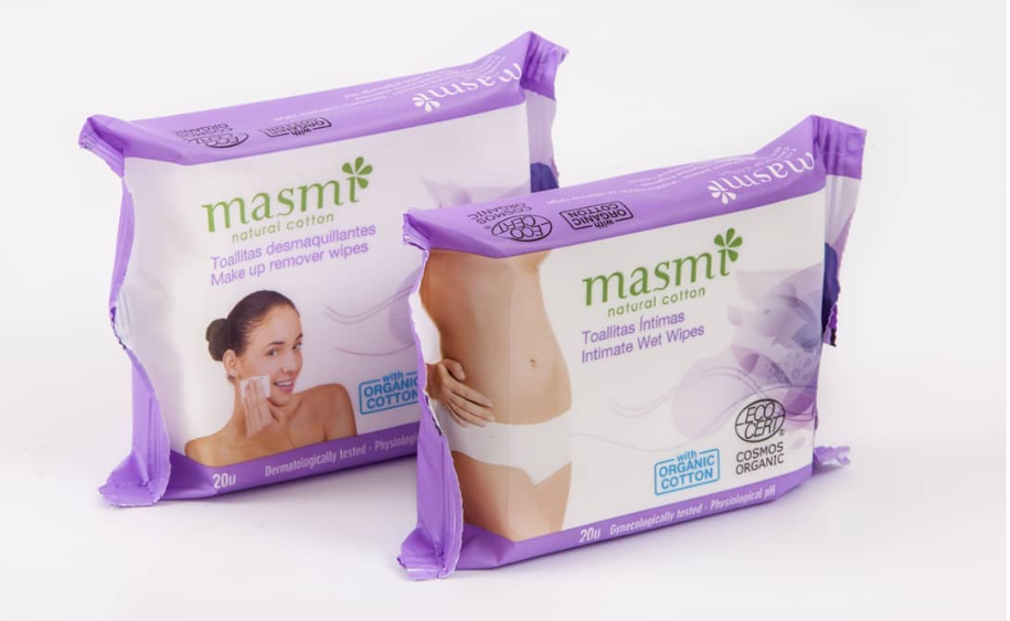 Feuchte Abschminktücher Bio Masmi 100% Baumwolle 20 Stück