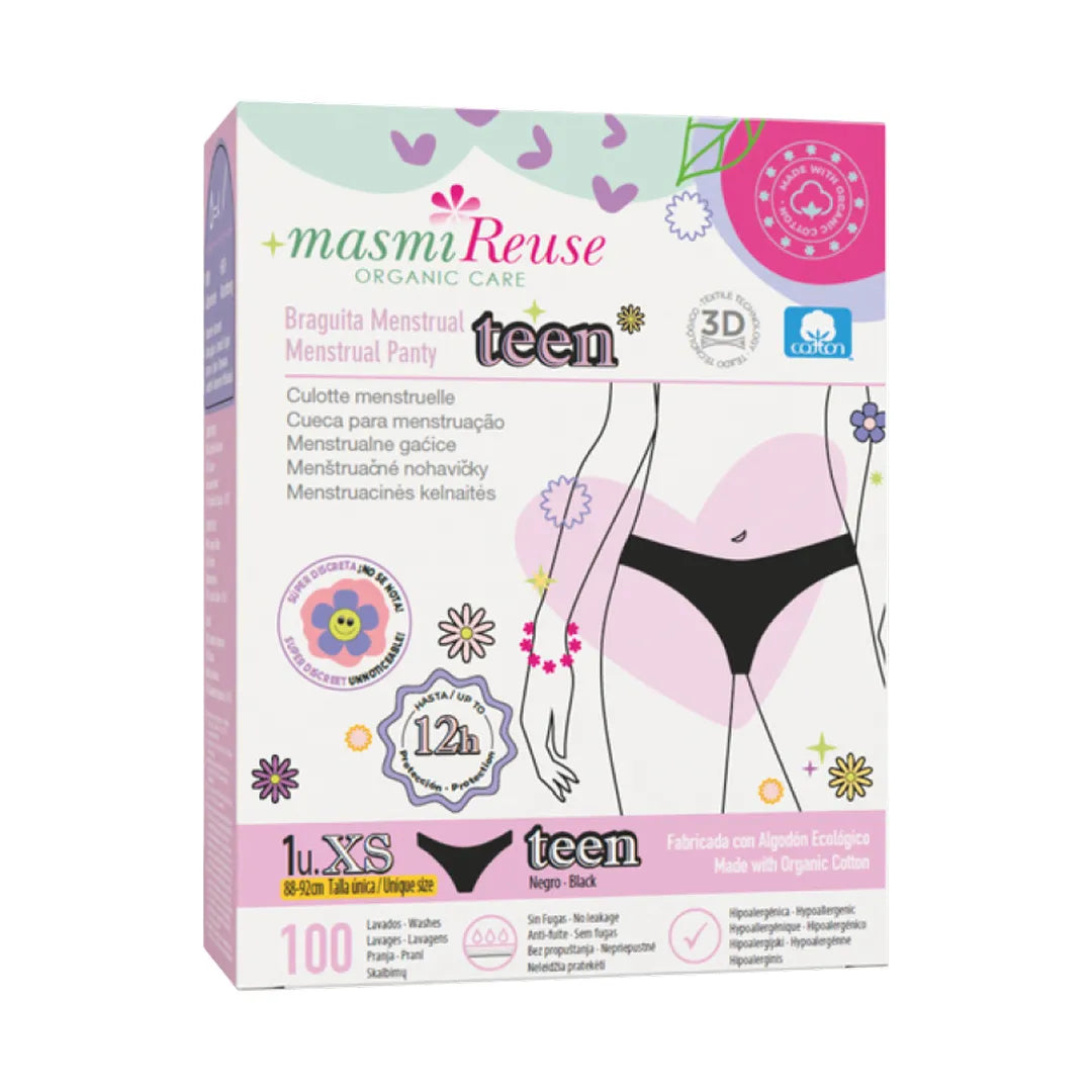 Menstruační kalhotky ekologické Masmi PRO DOSPÍVAJÍCÍ XS 100% BIO bavlna