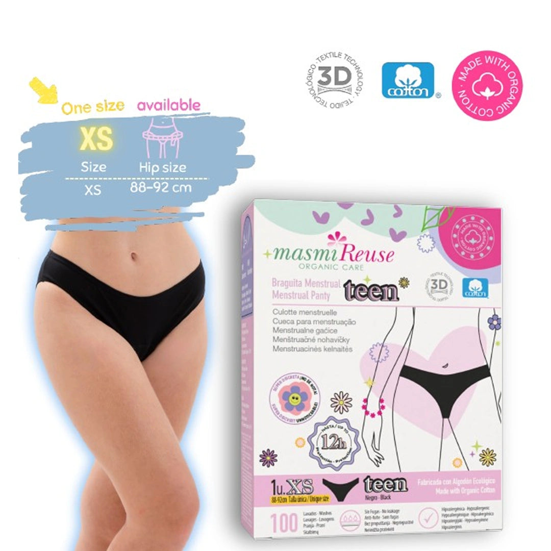 Menstruační kalhotky ekologické Masmi PRO DOSPÍVAJÍCÍ XS 100% BIO bavlna