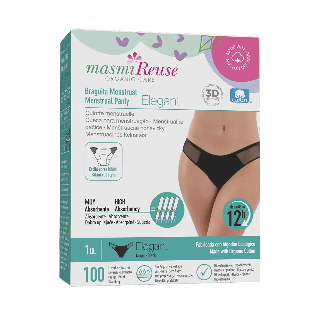 Masmi Elegant Low Rise Period Underwear, (sizes: S, M, L, XL) 1 piece of 100% certified organic cotton