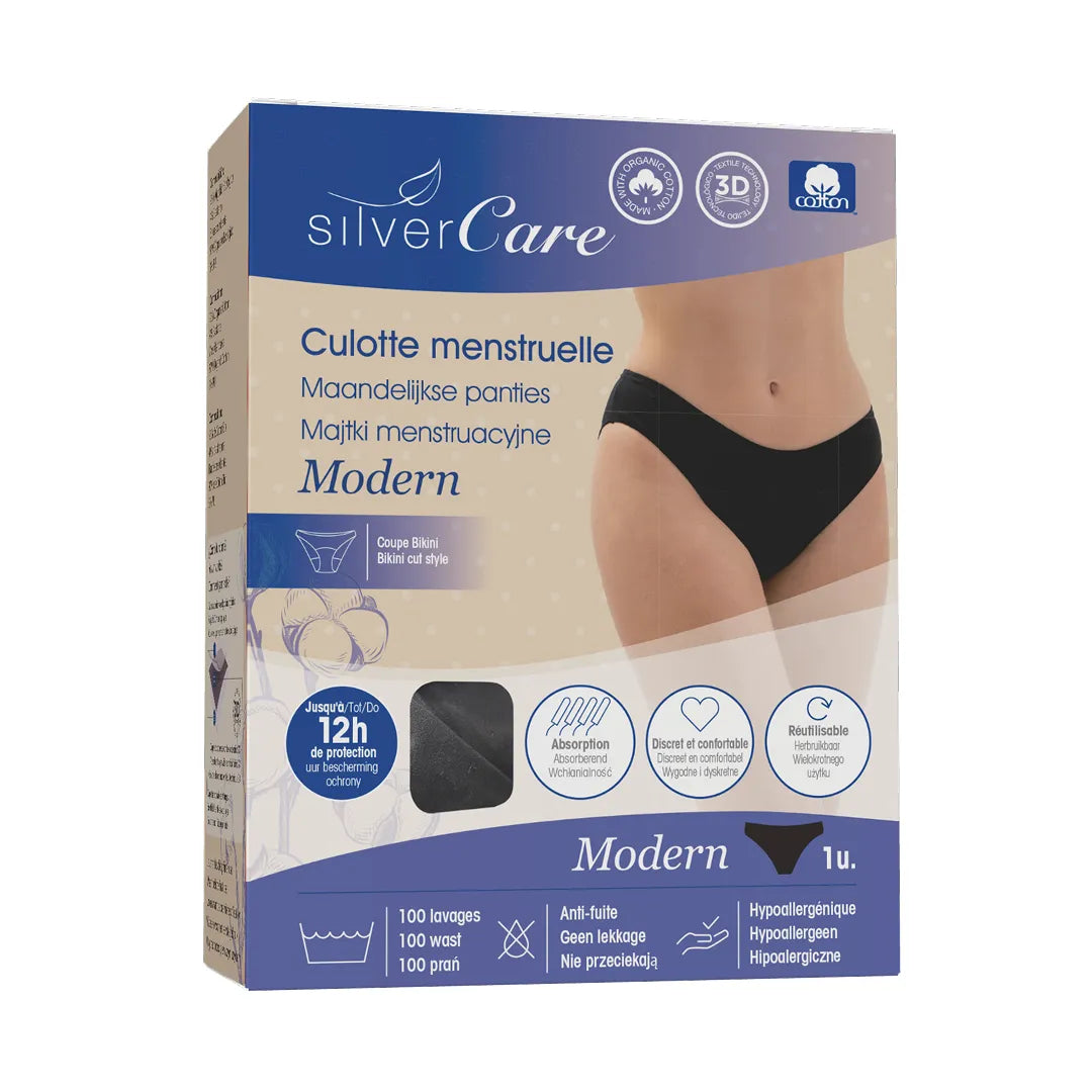 Periodenunterwäsche bio Silver Care MODERN niedriger Bund (Größen: S, M, L, XL) 100% Bio-Baumwolle