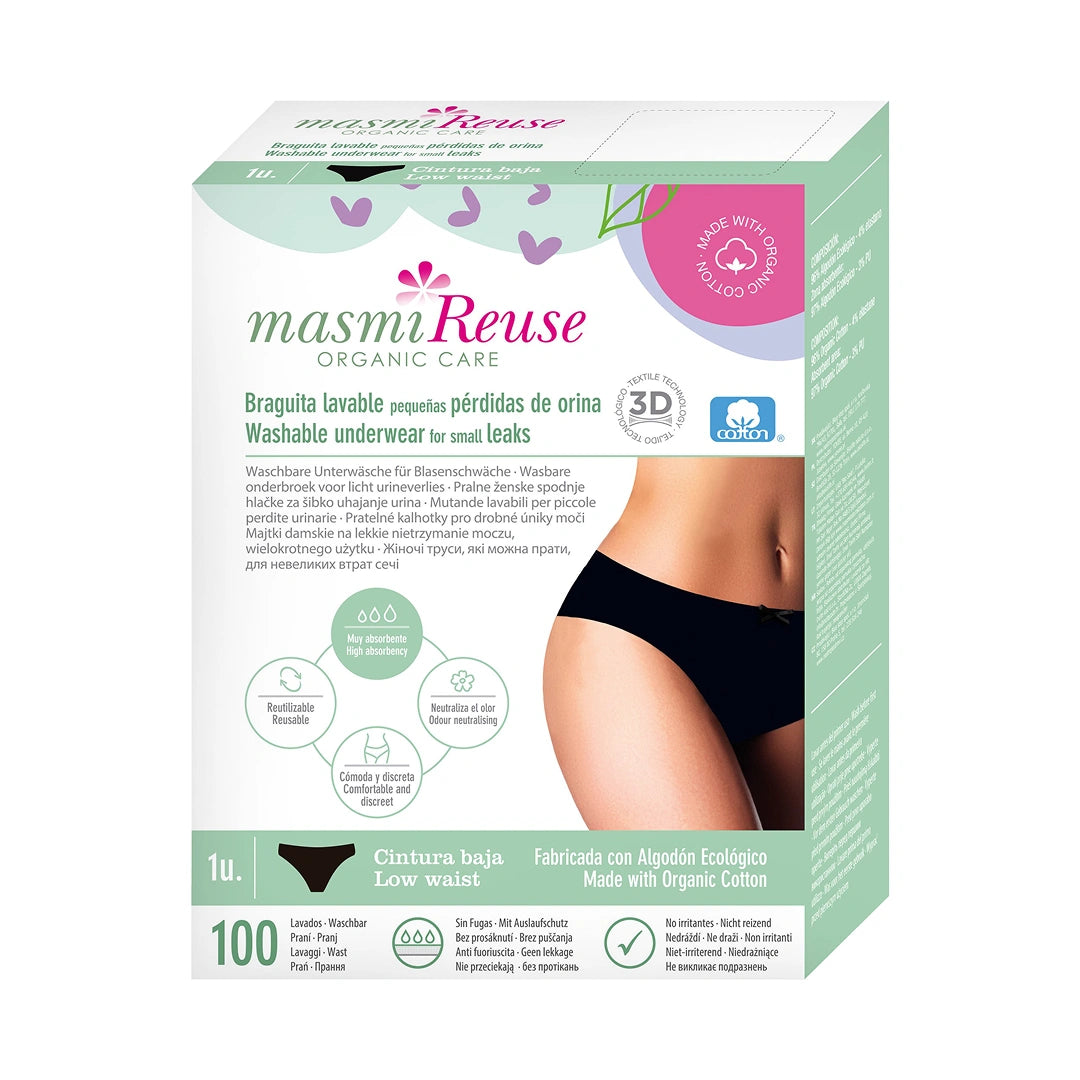 Low-rise organic 100% cotton BIO Masmi - women's incontinence underwear (sizes: S, M, L, XL)