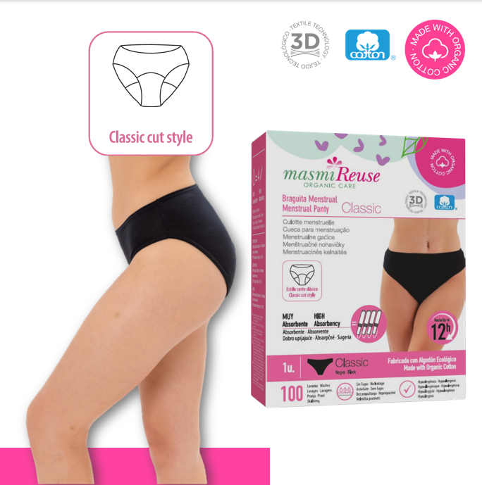 SET -3% 2 x Masmi Menstrual Underwear CLASSIC high waist (sizes: S, M, L, XL), 100% organic cotton
