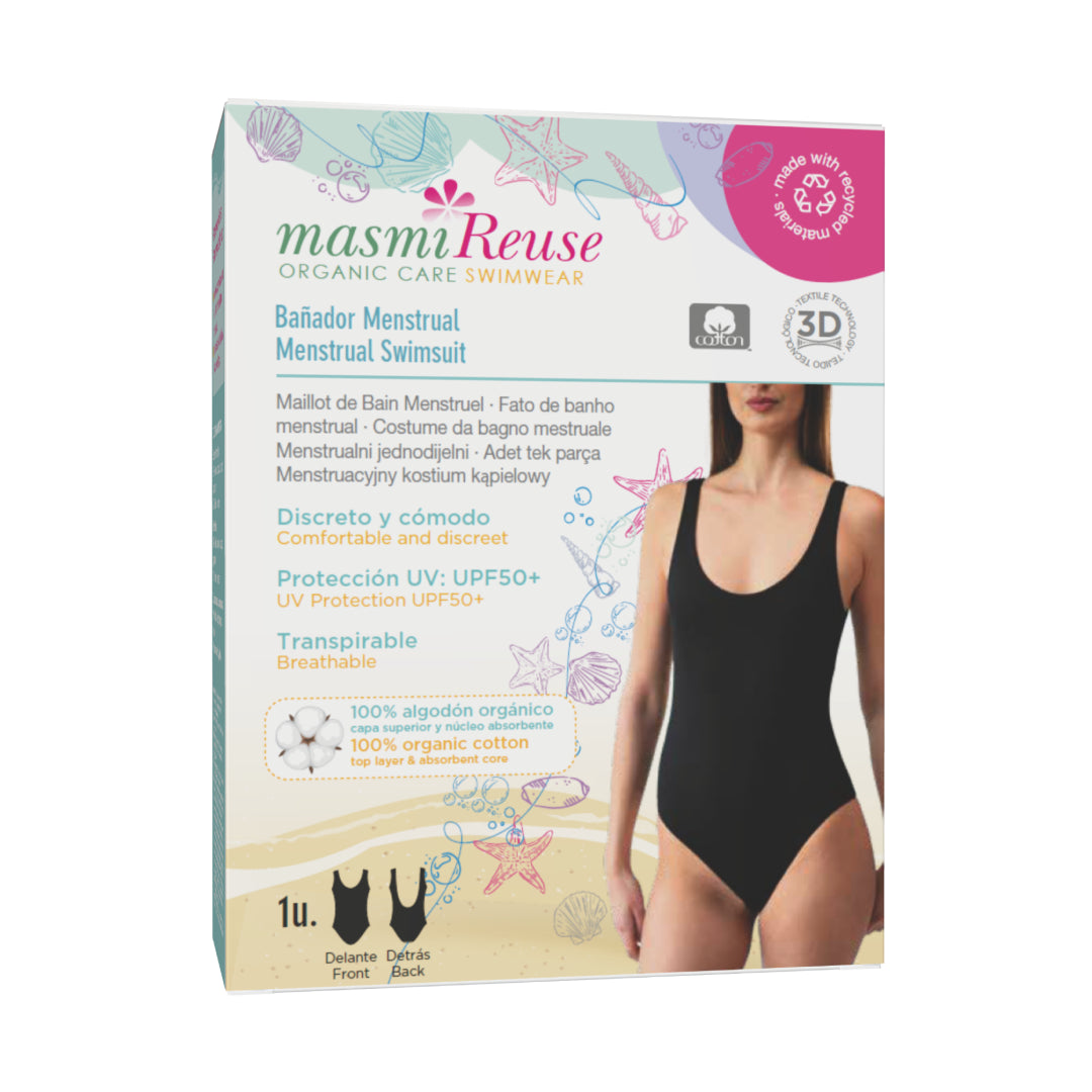 Masmi One-piece Menstrual Swimsuit UPF 50+, chlorine- and saltwater-resistant (sizes: XS, S, M, L) 1 piece.