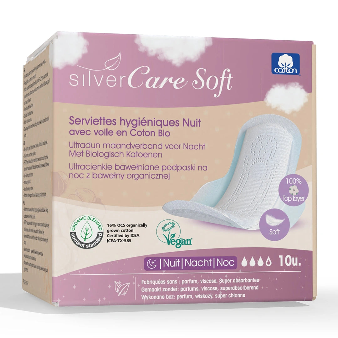 Podpaski ekologiczne bawełniane SOFT na noc Silver Care 100% BIO 10 szt.