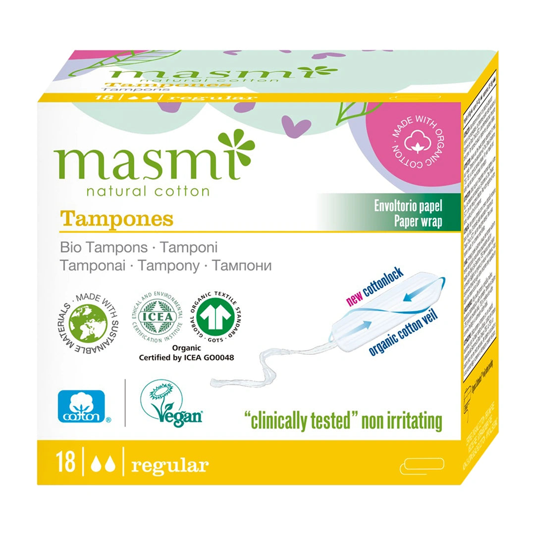 Masmi Organic Regular Tampons, Non-Applicator, 100% Cotton 18 pcs