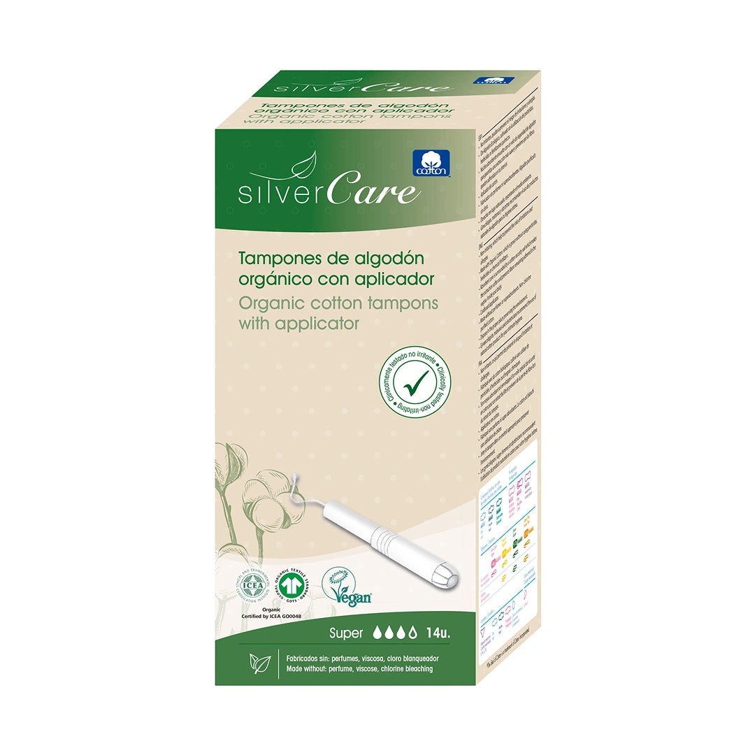 Ekologické bavlněné tampony Super (s aplik.) Silver Care BIO 14 ks.