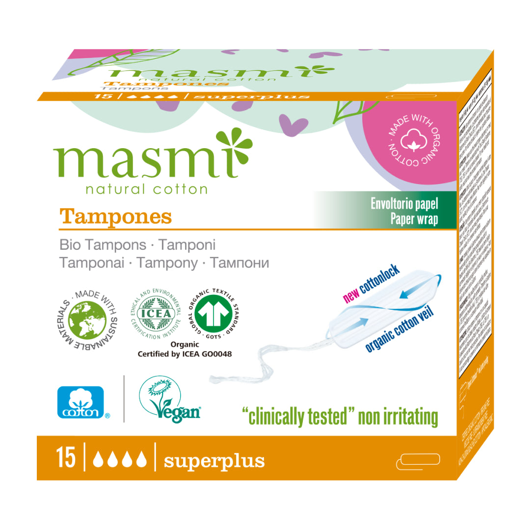 Tampony ekologiczne Super Plus (bez aplik.) Masmi BIO 100% bawełna 18 szt.