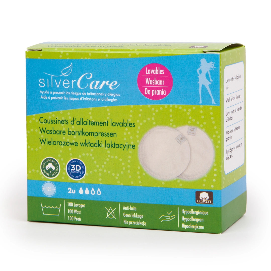 Znovupoužitelné ekologické prsní vložky Silver Care 100% bavlna 2 ks.