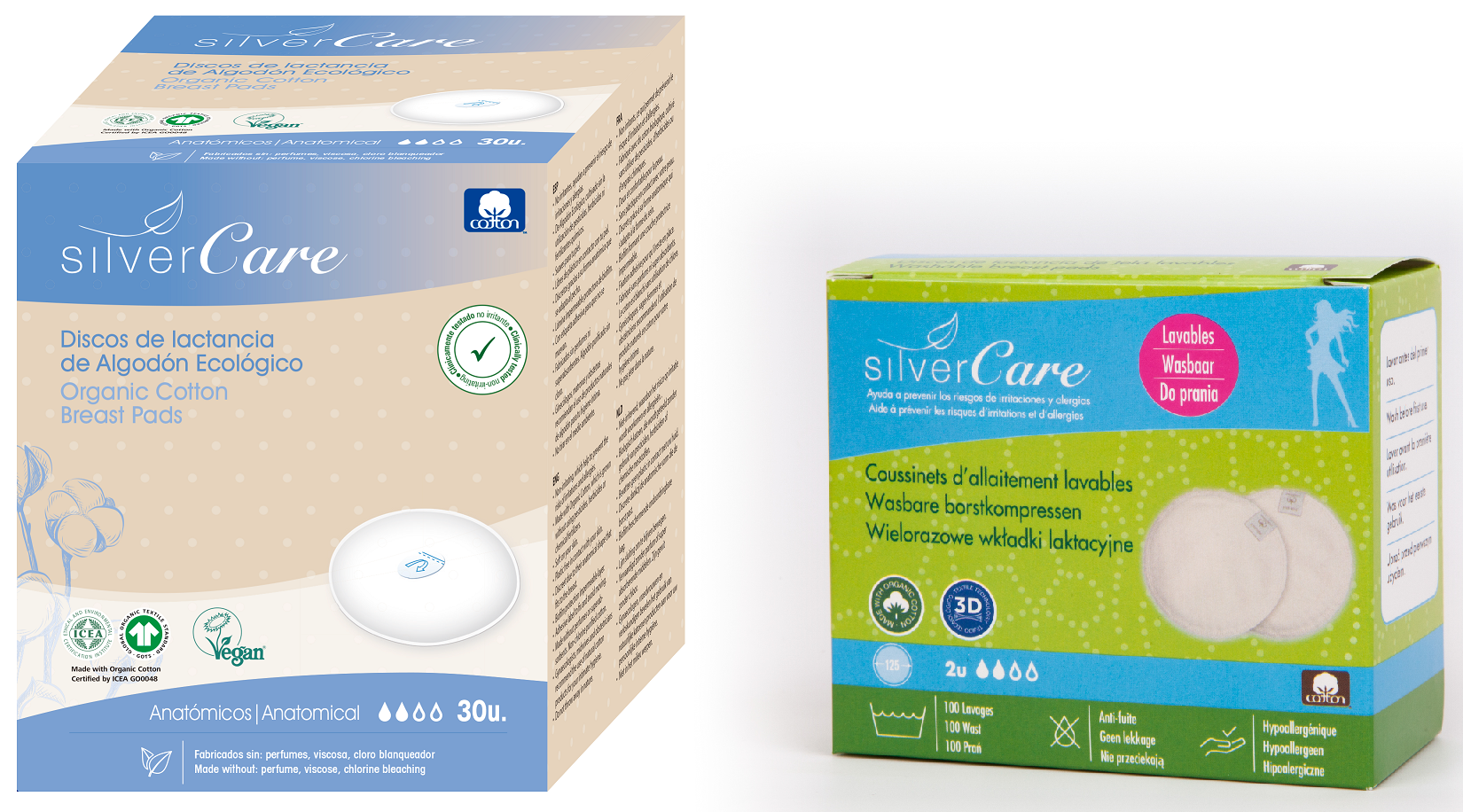 Ekologické prsní vložky SilverCare BIO 100% organická bavlna 30 ks.